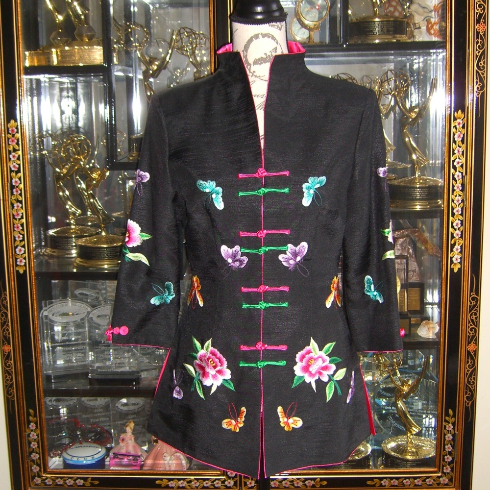 EAST STORE FLOWER BUTTERFLY EMBROIDERED SILK JACKE
